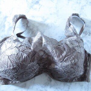Soma Bralette Bra 36D Brown Silver Metallic Lace High Neck Underwire Cami
